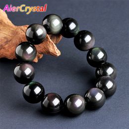 Beaded Natural Rainbow Eye Obsidian Bracelet Buddhist Beads Ladies Mens Simple Fashion Beaded Blessing Black Stone Healing Jewellery 230424