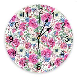 Wall Clocks Watercolor Flower Rose Clock Modern Design Farmhouse Decor Round Living Room 3d