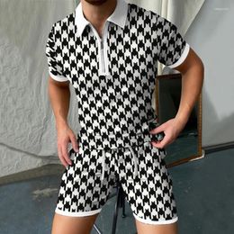 Men's Tracksuits Men Streetwear 3d Printed Casual Short Sleeve Polo Shirt Shorts Set Summer Fashion Sportswear Lattice Jogging Suit