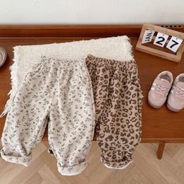 Trousers 2023 Winter Baby Girl Floral Fleece Children Warm Casual Pants Infant Plus Velvet Thick Harem Kids Clothes