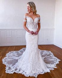 Wedding Dress Vintage Full Lace 2023 Short Cap Sleeves Dresses For Bride Court Train Retro Marriage Gowns