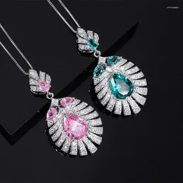 Pendant Necklaces Charms Pink Stone Emerald Water Droplet Banana Leaf Retro Wedding Banquet Anniversary For Women Jewellery Gift