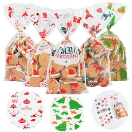 Gift Wrap 25PCS Plastic Christmas Candy Bags Santa Claus Elk Sweet Treat Xmas Year Biscuit Packaging