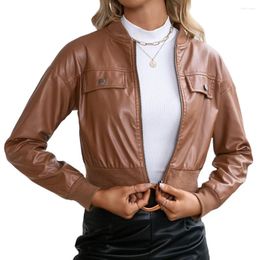 Women's Leather Women Coats 2023 Autumn Winter Faux Short Style Jackets Long Sleeve Pu Bombers Motocycle Coat Casual Spring Outerwears