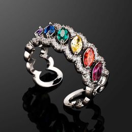 Adjustable Opening Colorful Horse Eye Cuff Band Rings Multi Color Cz Stone Hollow Open Adjustable Finger Ring Classic Cubic Zircon Wedding Bridal Jewelry For Men