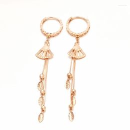 Dangle Earrings 585 Purple Gold Ear Buckle Jewellery Plated 14K Rose Fan-shaped Soft Chain Leaf Tassel Fashion For Women