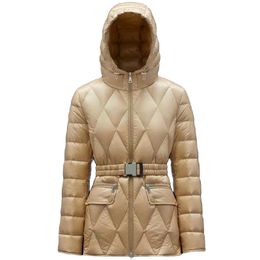 Autumn Winter Diamond Grid Pattern Women Down Jacket 2023 New Hooded Lightweight Puffer Jacket Elastic Waistband Casual Down Jackets Size