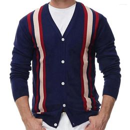 Men's Casual Shirts Mens Autumn Winter Retro Striped Knitted Shirt British Business Button Polo Elegant Fashion Simple Top For Men