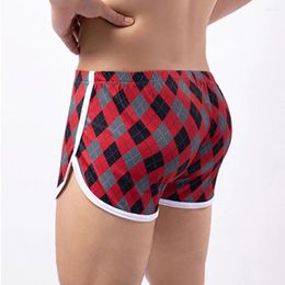 Underpants Mens Sexy Plaid Printed Loose Thin Section Breathable Sweat Boxer Briefs Skin-friendly Soft Shorts Casual Homewear