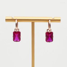 Dangle Earrings Classic 14K Rose Gold Inlaid Square Ruby For Women Glamour Elegant Engagement Dinner 585 Purple Jewelry