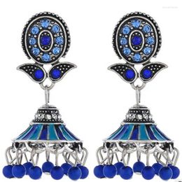 Dangle Earrings Fashion Ethnic Retro Gold Colour Alloy Bell Pendant Luxury Zircon Inlaid Beads Tassel 2023 Jewellery