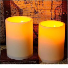 6pcs lot 3x4 Inches Flameless Plastic Pillar Led Candle Light With Timer Candle Lights Battery Operated Candle Acc qylRuZ292C