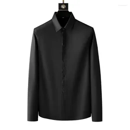 Men's Casual Shirts Light Luxury Embroidery Shirt Men Autumn High-quality Long Sleeve Slim Fit Business Formal Dress Social Tops