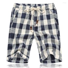 Men's Shorts Plus Size M-5XL Men Cotton Linen Summer Fashion Casual Plaid Loose Dreawstring Stretch Elastic Waist Home Beach