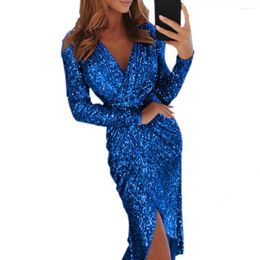 Casual Dresses Midi Dress Sequined Sexy Wrap Slit Party Lady Trendy Pencil Sparkling For Dating