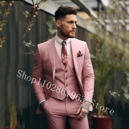 Men's Suits Blazers Pink Elegant Men Slim Fit Notched Lapel Two Buttons Casual Suit Male Tuxedos For Wedding Blazer Pants Costume Homme 231124