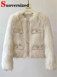 Women's Fur Faux Fur Korean Short Faux Fur Jackets Vintage Slim Imitate Fox Furs Coats Warm Fashion Autumn Winter Jaqueta Women Luxury Furry Casaco 231123