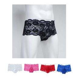 Pcs Men S Sexy Lace Panties See Through Transparent Underwear Exotic Lingerie Flora Mesh Boxer Breathable Male Hombre Cueca