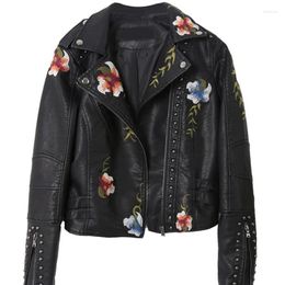 Women's Jackets Fashion Embroidered Rivet PU Women Y2k Hip Hop Crop Tops Motor Jacket Leather Vintage Coat Winter Woman