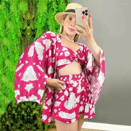 Womens Tracksuits Felyn 2023 Quality Fashion Design 3 Pcs Women Set Leopard Cardigan and T-shirts Shorts Summer Beach Lounge Outfits