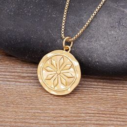 Chains AIBEF Korean Fashion Jewelry Simple Round Flower Daisy Copper Set Zircon Pendant Elegant Women's Gold Plated Necklace Gift