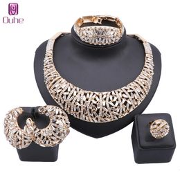 Handmade Women Italian Gold Color Crystal Necklace Earings Bangle Ring Wedding Party Gifts Bride Jewelry Set