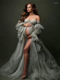 Party Dresses Elegant Off Shoulder Maternity Dress Front Split Long Sleeve Solid Baby Shower Gown Prom