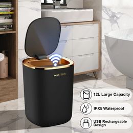 Waste Bins Bathroom Smart Sensor Trash Can 12L Luxury Garbage Bucket automatic Bin For kitchen Toilet Wastebasket Home 231123