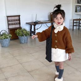 Jackets Spring Autumn Girls Cardigan Baby Coat Children Knitwear Toddler Jacket Kids Fashion Clothes Lantern Sleeve Rib Knit 2-7Y