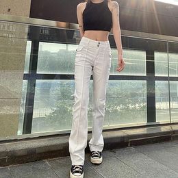 Women's Jeans American Vintage White Slim Fit Micro Flared Fashion High Waist Baggy Straight Pants Street Wide Leg Denim Trouser Ladies