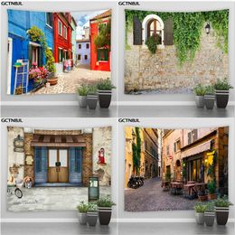 Tapestries Landscape Wall Hanging Tapestry Ltaly Rural Small Town Street Architecture Retro Style Background Decor Hippie Bedroom Blanket 231124