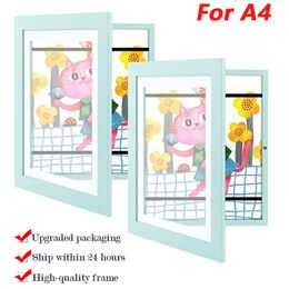 Decorative Objects Figurines Children Art Frames Kids A4 Artwork Storage Rack Magnetic Front Open Changeable for Poster Po Drawing Paintings Pictures 2PCs 231123