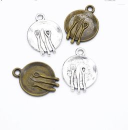 Charms 20pcs Kitchen Tableware Fork Spoon 20 15mm Antique Pendants Vintage Tibetan Silver Jewelry DIY For Bracelet F0822