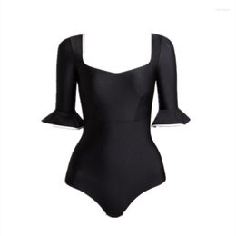 Women's Swimwear 2023 Trumpet Sleeve One-piece Swimsuit Women Ins Wind Half Retro Solid Colour Temperament