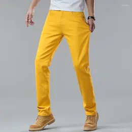 Men's Jeans Yellow Colour Classic Style Straight Elasticity Cotton Denim Pants Male Brand Pink Trousers Large Size