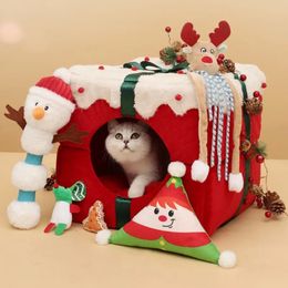 kennels pens Deep Sleep Cat Bed Warm Pet Basket Cozy Christmas House Kitten Lounger Cushion Comfortable Nesk Tent Very Soft Small Dog Mat Bag 231123