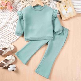 Clothing Sets Toddler Girls Suits 1-6Y Autumn Solid Fleece Little Flying Sleeve Tops Casual Pants Clothes Sets