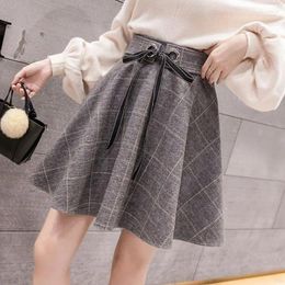 Skirts Plaid High Waist Woolen A Line Skirt For Women 2023 Autumn Winter Collection Versatile Short Korean Style Umbrella