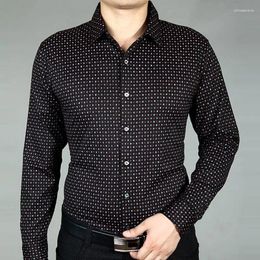 Men's Casual Shirts Fashion Men Polka Dot Thin Shirt Spring Autumn Korean Long Sleeve Lapel Button Loose Breathable Business Tops 2023