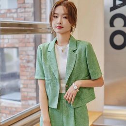 Women's Suits Short Sleeve Suit Coat Summer 2023 Fashion Slim-Fit Casual Loose Wide-Leg Pants Two-Piece Women Blazer