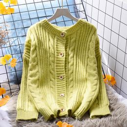 Women's Knits Sweet Style Solid Green Knitted Women Sweater Cardigan Autumn Winter Long-Sleeved O-Neck Button Lady Elegant Outwear Coats