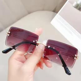 Sunglasses Fashion Retro Women Brand Designer Rimless Gradient Sun Glasses Shades Cutting Lens Ladies Frameless Eyeglasses