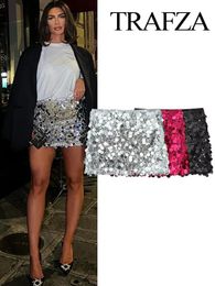 Skirts TRAFZA Women's Fashion Polka Sequin Sexy Mini Skirt Summer Low Waist Stretch Bodycon Skirt for Beach Club Streetwear Short Skirt 231124