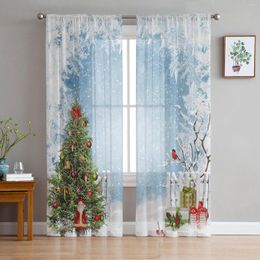 Curtain Christmas Tree Gifts Santa Claus Bells Snowflakes Tulle Sheer Curtains Living Room Bedroom Window Voile Organza Drapes
