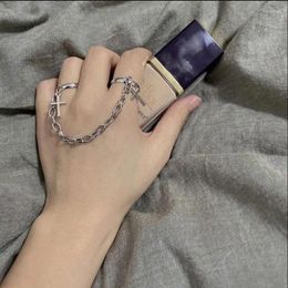 Cluster Rings 90s Punk Silver Colour Plated Retro Adjustable Hip-Hop Cross Ring Hand Finger Chain E Girl Boy Grunge Aesthetic Igirl Goth