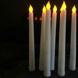 50pcs Led battery operated flickering flameless Ivory taper candle lamp candlestick Xmas wedding table Home Church decor 28cmH H3250