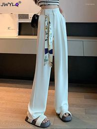 Women's Pants White High Waist For Women Korean Fashion Button Up Wide Leg 2023 Spring Office Ladies Casual Baggy