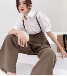 Women's Jumpsuits Rompers Split Wide Leg Overall High Waist Casual Brown Jumpsuit Drape Pant Spaghetti Strap Long Trouser Plus Size 231123