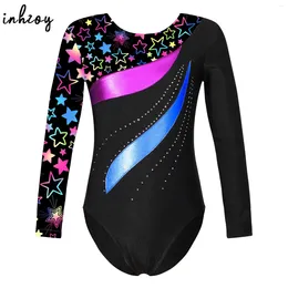 Stage Wear Girls Ballet Gymnastics Leotards Dance Bodysuit Long Sleeve Print Skating Jumpsuit Kids Teamwear Training Competition Costume