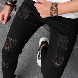 Men's Jeans 2023 With Broken Holes Stretch Casual Feet Slim Fit Pants European And American